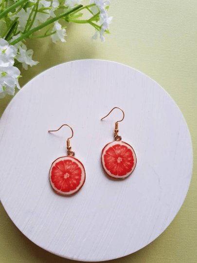 Citrus fruit earrings | fruit lover earrings | food earrings | cute kawaii earrings | fun art earrings | gold lemon grapefruit oranges - TuttyKnitty