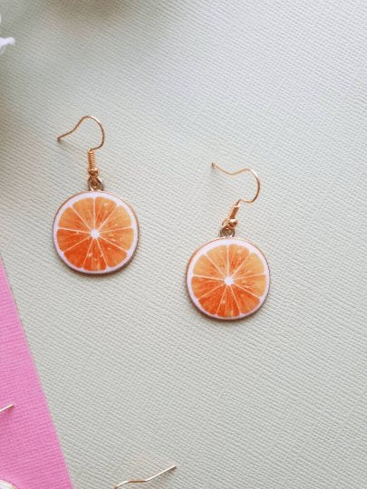 Citrus fruit earrings | fruit lover earrings | food earrings | cute kawaii earrings | fun art earrings | gold lemon grapefruit oranges - TuttyKnitty