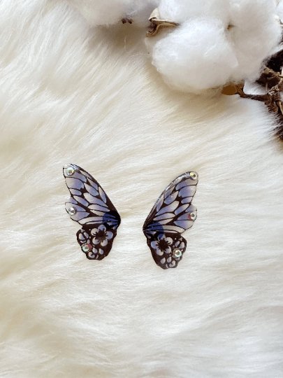 Clear coloured butterfly fairy wings earrings | Dangle aesthetic earrings | cicada wing decor party earrings - TuttyKnitty