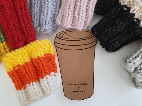 Coffee & tea Cozy | Cup sleeve| Mini gift for Coffee and tea lover | cup warmer | chunkyknit cold drink cozy | no wet cup - TuttyKnitty