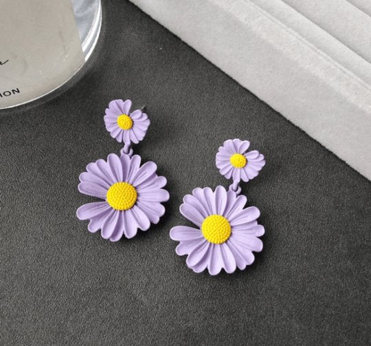 Colourful flower earrings stud earrings | lilac purple petals earrings | cute stud earrings | spring floral minimalist elegant earrings Inactive - TuttyKnitty