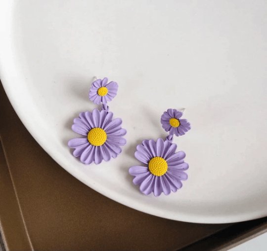 Colourful flower earrings stud earrings | lilac purple petals earrings | cute stud earrings | spring floral minimalist elegant earrings Inactive - TuttyKnitty