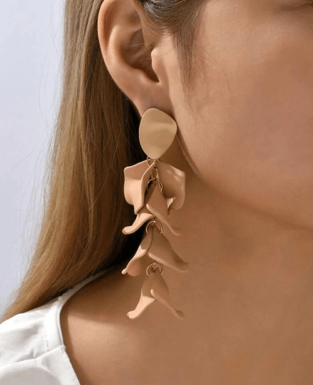 Cream white flowers earrings | frosted petals hoop earrings | statement earrings | floral bridal party wedding earrings - TuttyKnitty