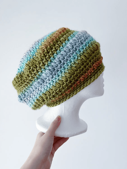 Crochet candy Pastel Beanie | Bobble Beret | Slouchy Hat in bright vibrant pop candy colour| Knit beanie in rainbow mix | Knit winter hat - TuttyKnitty