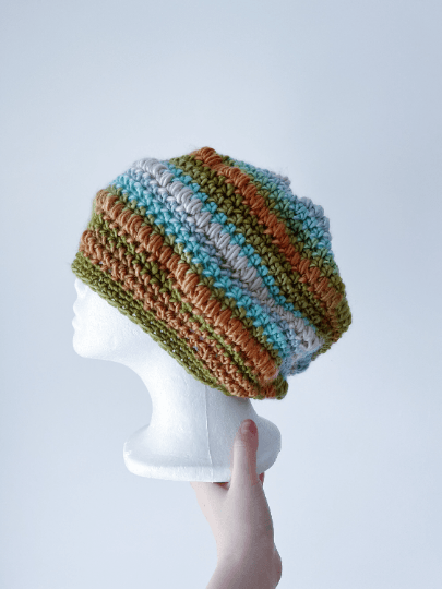 Crochet candy Pastel Beanie | Bobble Beret | Slouchy Hat in bright vibrant pop candy colour| Knit beanie in rainbow mix | Knit winter hat - TuttyKnitty