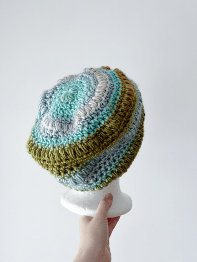 Crochet candy Pastel Beanie | Bobble Beret | Slouchy Hat in bright vibrant pop candy colour| Knit beanie in rainbow mix | Knit winter hat - TuttyKnitty