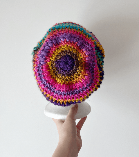 Crochet rainbow Slouchy Beanie | Bobble Beret | Slouchy Hat in bright vibrant pop candy colour| Knit beanie in rainbow mix | Knit winter hat - TuttyKnitty