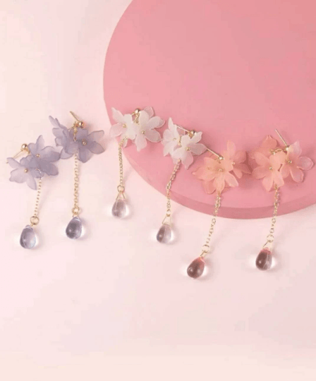 Blue or white or pink petals flower earrings 