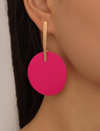 Disc shaped earrings | Matte effect golden geometric earrings | pastel tone| modern retro style tonal earrings| lightweight dangle - TuttyKnitty