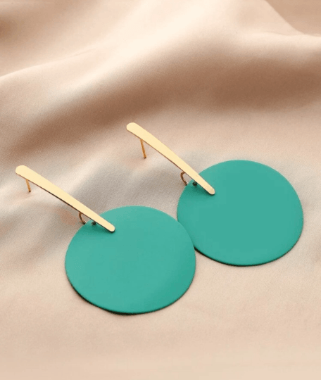 Disc shaped earrings | Matte effect golden geometric earrings | pastel tone| modern retro style tonal earrings| lightweight dangle - TuttyKnitty