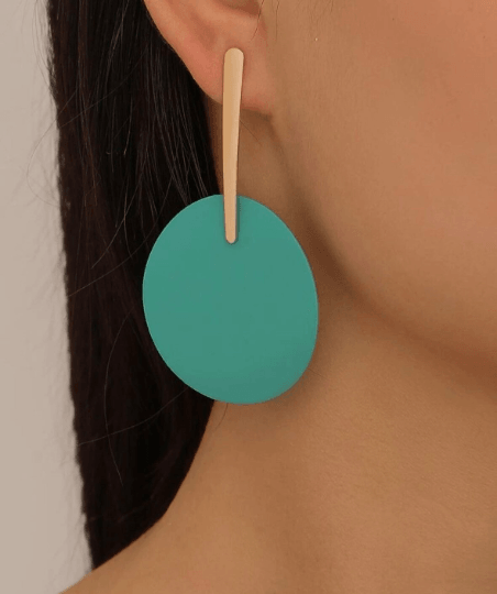 Disc shaped earrings | Matte effect golden geometric earrings | pastel tone| modern retro style tonal earrings| lightweight dangle - TuttyKnitty