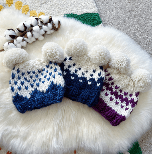 $1 KNITTING PATTERN - Hand knit FairIsle pompom hat | Handknit Baby beanie |Chunky Bear Double Pom Pom Hat | Knit winter hat | 6 - 12 months baby - TuttyKnitty