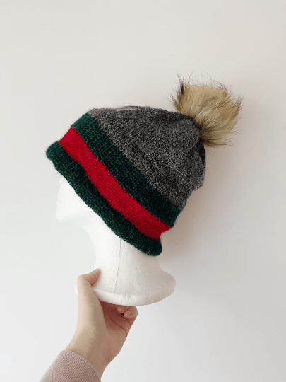 Double brim beanie | faux fur pompom | designer colour - TuttyKnitty