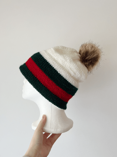 Double brim beanie | faux fur pompom | designer colour - TuttyKnitty