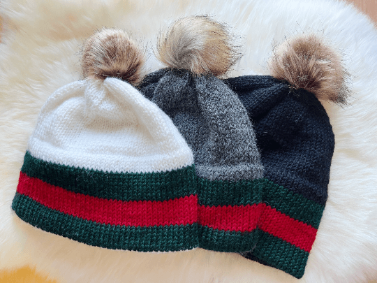 Double brim beanie | faux fur pompom | designer colour - TuttyKnitty