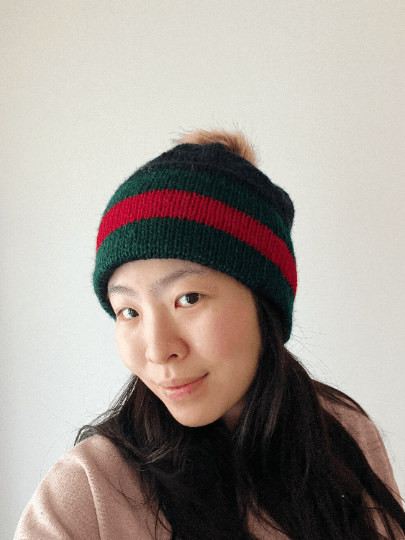 Double brim beanie | faux fur pompom | designer colour - TuttyKnitty