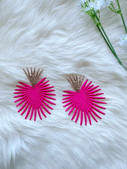 Starburst Flower petal spiky leaf Gold statement earrings | dangly drop earrings | oversize floral geometric earrings | Korean earrings - TuttyKnitty