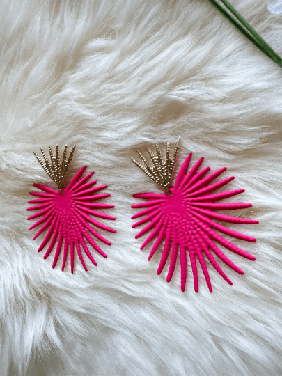 Starburst Flower petal spiky leaf Gold statement earrings | dangly drop earrings | oversize floral geometric earrings | Korean earrings - TuttyKnitty