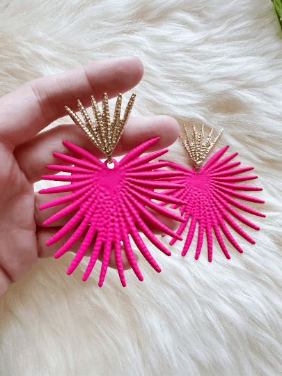 Starburst Flower petal spiky leaf Gold statement earrings | dangly drop earrings | oversize floral geometric earrings | Korean earrings - TuttyKnitty