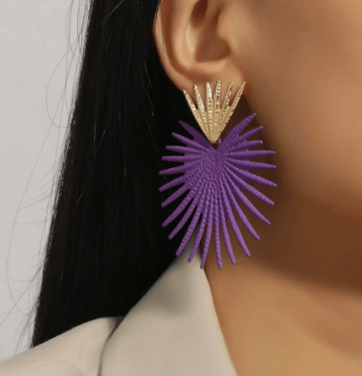 Starburst Flower petal spiky leaf Gold statement earrings | dangly drop earrings | oversize floral geometric earrings | Korean earrings - TuttyKnitty