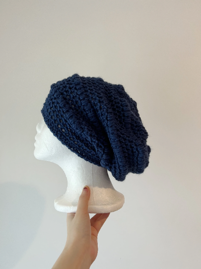 Navy crochet Slouchy Beanie | Crochet Beret | Slouchy Hat in dark blue | Knit beanie in blue purple | cozy winter beret hat