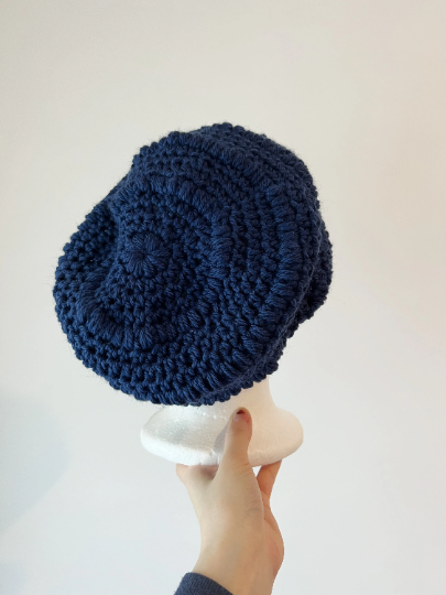 Navy crochet Slouchy Beanie | Crochet Beret | Slouchy Hat in dark blue | Knit beanie in blue purple | cozy winter beret hat - TuttyKnitty