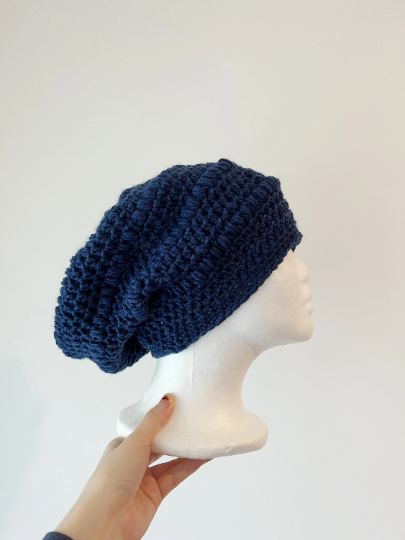 Navy crochet Slouchy Beanie | Crochet Beret | Slouchy Hat in dark blue | Knit beanie in blue purple | cozy winter beret hat - TuttyKnitty