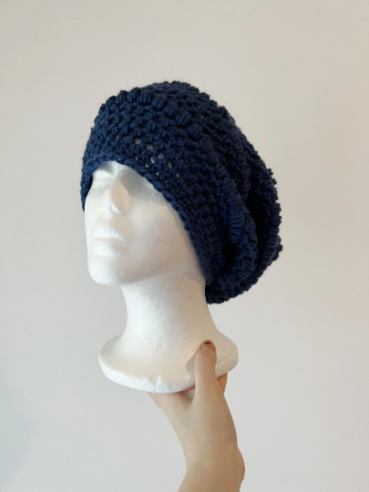 Navy crochet Slouchy Beanie | Crochet Beret | Slouchy Hat in dark blue | Knit beanie in blue purple | cozy winter beret hat - TuttyKnitty