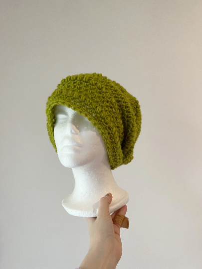 Light green crochet Slouchy Beanie | Chrochet Beret | Slouchy Hat in lime | Knit beanie in pink | cozy winter beret hat - TuttyKnitty