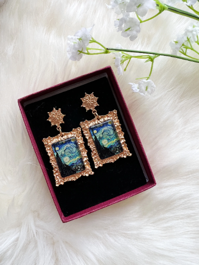 Starry night van gogh earrings