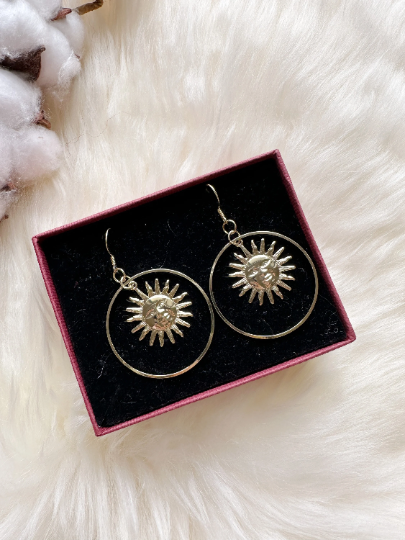  Gold sun hoop earrings | Gold dangle earrings | Statement earrings | Glitter gold drop earrings | 