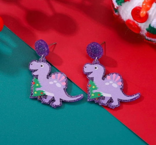 Dino christmas earrings| christmas festival earrings | retro pop art fun lightweight earrings | party earrings