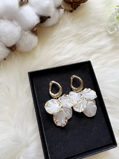 Iridescent golden petals flower earrings