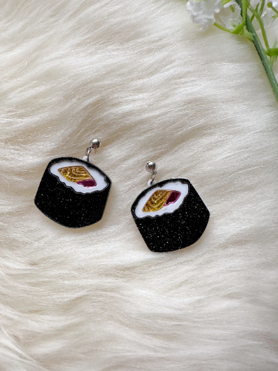 Sushi food earrings | boho style earrings | funky pop art earrings | acrylic art earrings | gift for her - TuttyKnitty