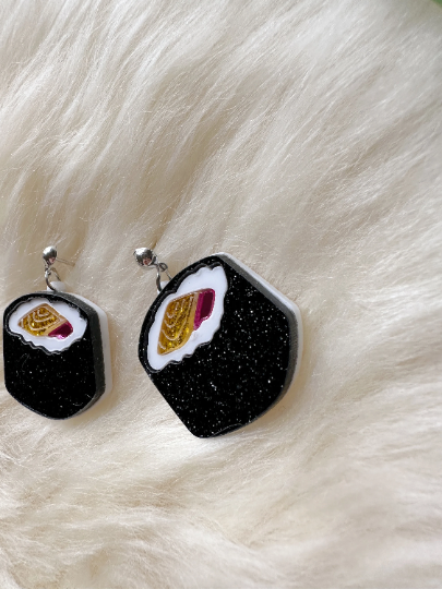 Sushi food earrings | boho style earrings | funky pop art earrings | acrylic art earrings | gift for her - TuttyKnitty