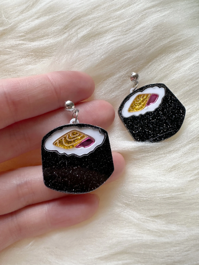 Sushi food earrings | boho style earrings | funky pop art earrings | acrylic art earrings | gift for her - TuttyKnitty