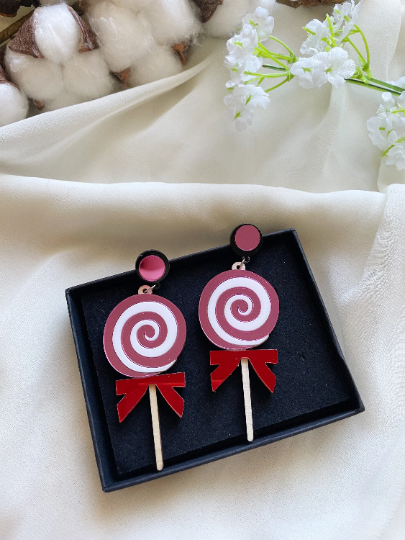 Colourful lollipop swirl candy earrings | boho style earrings | funky pop art earrings | acrylic art oversize earrings | party sweet teeth