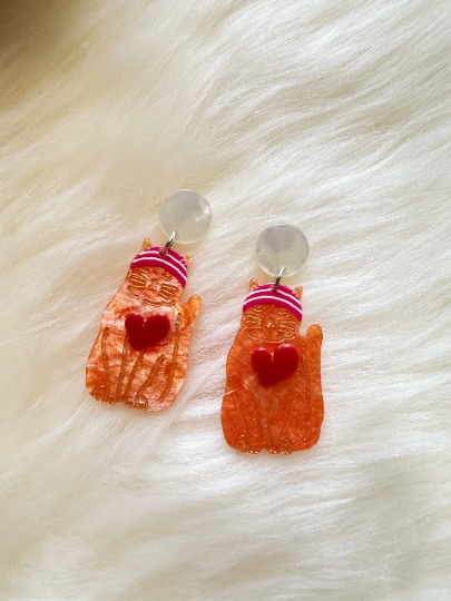 Orange cat earrings | tortoiseshell naughty playful kitten earrings | acetate earrings | modern retro earrings | car lover earrings