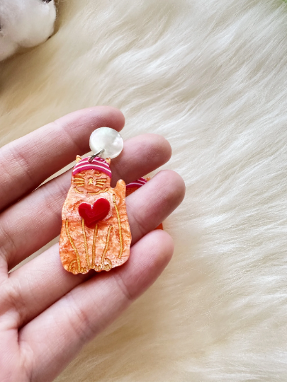 Orange cat earrings | tortoiseshell naughty playful kitten earrings | acetate earrings | modern retro earrings | car lover earrings - TuttyKnitty