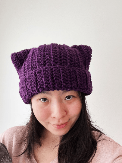 Handmade Crochet cat ear beanie | kitten head hat | cat ear hat | trendy women hat with cat ears | trendy y2k | cat lover | stretchy cat hat - TuttyKnitty