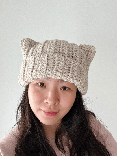 Handmade Crochet cat ear beanie | kitten head hat | cat ear hat | trendy women hat with cat ears | trendy y2k | cat lover | stretchy cat hat - TuttyKnitty