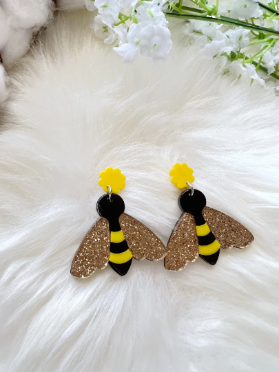 Glitter honey bee earrings | Animal zoo earrings | colourful glitters dangle oversize earrings | christmas fun cute kawaii gift