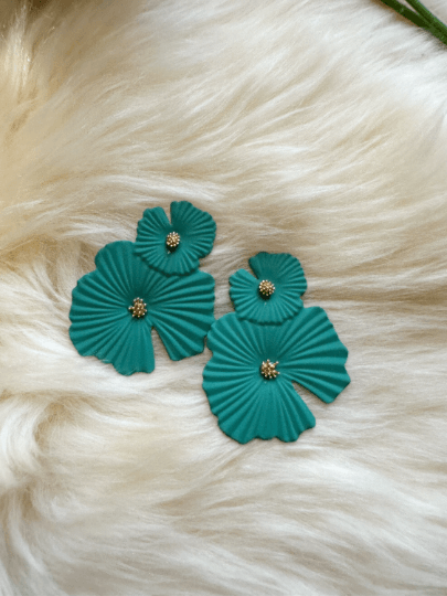 Flower petal leaf colouful statement earrings | dangly drop earrings | oversize floral earrings | lightweight party earrings - TuttyKnitty