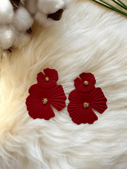 Flower petal leaf colouful statement earrings | dangly drop earrings | oversize floral earrings | lightweight party earrings - TuttyKnitty