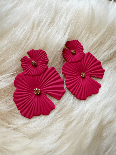 Flower petal leaf colouful statement earrings | dangly drop earrings | oversize floral earrings | lightweight party earrings - TuttyKnitty