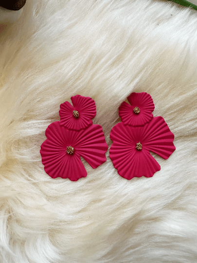 Flower petal leaf colouful statement earrings | dangly drop earrings | oversize floral earrings | lightweight party earrings - TuttyKnitty