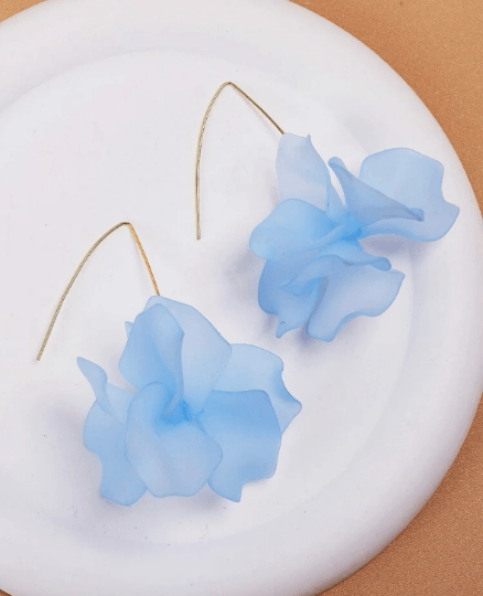 Frosted colourful petal flowers earrings dangly earrings | petals drop earrings | wire dangle statement earrings | spring floral earrings - TuttyKnitty