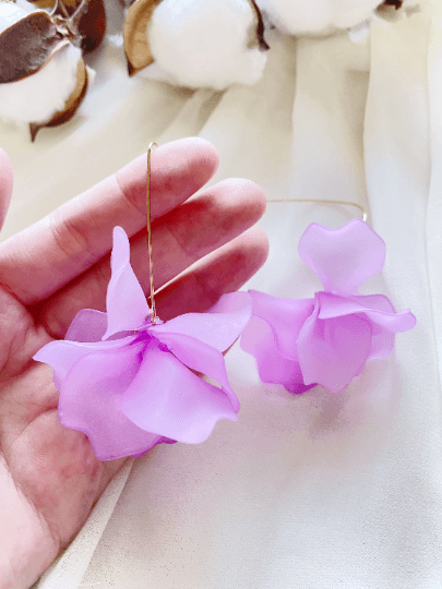 Frosted colourful petal flowers earrings dangly earrings | petals drop earrings | wire dangle statement earrings | spring floral earrings - TuttyKnitty