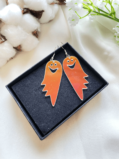 Funny ghost earrings | fun retro party earrings | colourful clear iridescent dangle earrings | hologram fun earrings | halloween party - TuttyKnitty