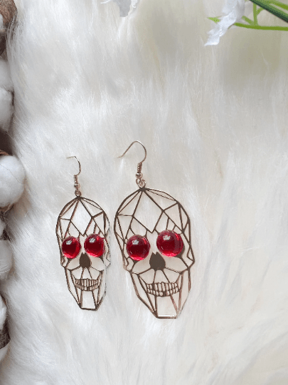 Geometric earrings | golden skull skeleton dangle earrings | picasso art abstract earrings | golden picture fun wire earrings | gothic - TuttyKnitty